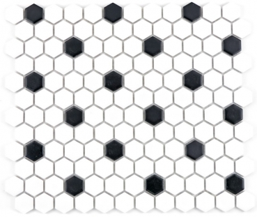 Hexagonale Sechseck Mosaik Fliese Keramik schwarz wei matt Fliesenspiegel Kche Wandverblender Badfliese WC - MOS11A-0301