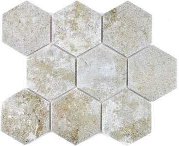 Hexagonale Sechseck Mosaik Fliese Keramik grau XL Zementoptik Kche Fliese WC Badfliese Fliesenspiegel Wand - MOS11F-0202