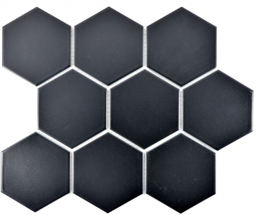 Hexagonale Sechseck Mosaik Fliese Keramik XL schwarz matt Kche Fliese WC Badfliese Spritzschutz Fliesenspiegel - MOS11F-0311