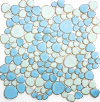 Kieselmosaik Pebbles Keramikdrops trkisgrn hellblau Dusche Fliesenspiegel MOS12-0401