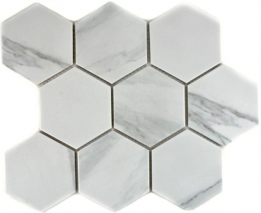 Hexagonale Sechseck Mosaik Fliese Keramik wei anthrazit XL Carrara Wandfliesen Badfliese Fliesenspiegel Kche - MOS11F-0102