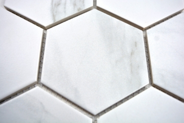 Handmuster Mosaik Fliese Keramik wei Hexagon Carrara Wandfliesen Badfliese MOS11F-0102_m