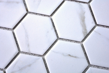 Handmuster Mosaik Fliese Keramik wei Hexagon Carrara Wandfliesen Badfliese MOS11G-0102_m