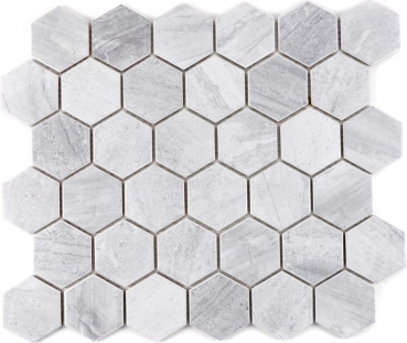 Hexagonale Sechseck Mosaik Fliese Keramik Travertin grau matt Fliesenspiegel Kche Spritzschutz Badfliese Wandfliese - MOS11G-0202