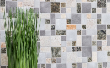 Handmuster Mosaik Fliese Quarzit Naturstein Aluminium silber grau hellbeige Kombination MOS49-525_m