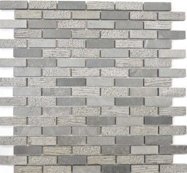 Mosaik Marmor Naturstein grau cementgrau anthrazit Brick Backsteinoptik Carving Fliesenspiegel Kche - MOS40-B49