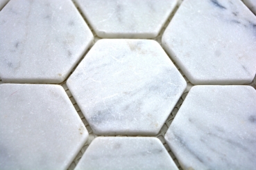 Handmuster Mosaik Fliese Marmor Naturstein Hexagon Marmor wei Carrara MOS44-0103_m