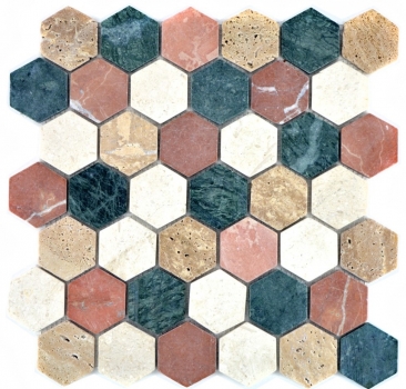 Marmor Mosaik Fliese Naturstein creme beige rot grn Hexagon Random Wandfliese - MOS42-1213