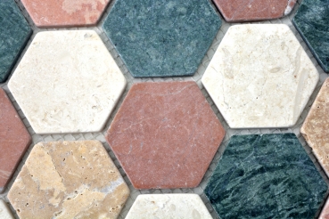 Handmuster Mosaik Fliese Marmor Naturstein creme beige rot grn Hexagon Random MOS42-1213_m