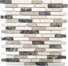 Mosaik Marmor Naturstein beige braun creme Brick Castanao Verbund Stbchen Fliesenspiegel Wand Kche - MOS40-0195