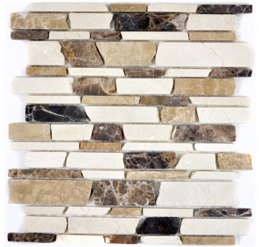 Mosaik Marmor Naturstein beige braun creme Brickmosaik Castanao Backsteinverband Fliesenspiegel Kche - MOS40-12-295