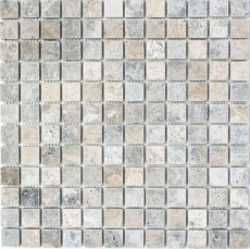 Travertin Mosaikfliesen Terrasse Wand Boden Naturstein hellgrau silber beige Fliesenspiegel Wandfliese Kchenfliese Duschtasse - MOS43-47023