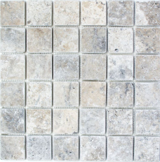 Travertin Mosaikfliesen Terrasse Wand Boden Naturstein Medio hellgrau silber beige Wandfliese Badfliese Kche - MOS43-47048