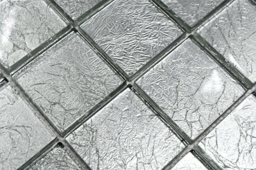 Handmuster Mosaikfliese Transluzent Glasmosaik Crystal silber Struktur MOS123-8SB26_m