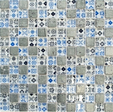 Kunststein Rustikal Mosaikfliese Glasmosaik Resin blau schwarz silber wei Fliesenspiegel Wand Kche Bad WC - MOS83-CB07