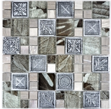 Glasmosaik Kunststein Mosaikfliesen Resin silber grau anthrazit Ornament Fliesenspiegel Wand WC - MOS88-0280