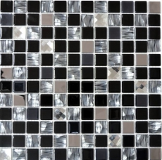 Mosaik Fliesen Edelstahl Glasmosaik anthrazit silber schwarz Mosaikplatte MOS63-CM-426