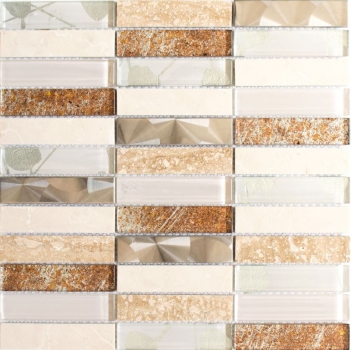 Riemchen Mosaikfliesen Glasmosaik Edelstahl Naturstein beige creme braun Fliesenspiegel Bad Wand WC - MOS87-52X