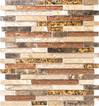 Glasmosaik Naturstein Stbchen Glas Mosaik Mosaikfliesen beige creme braun Marmor Fliesenspiegel Kche Bad WC - MOS86-1302