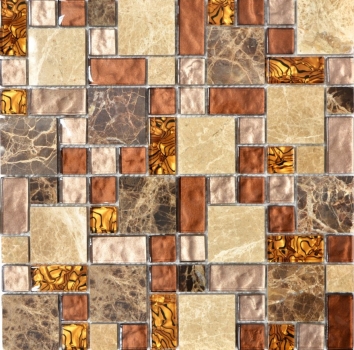 Naturstein Glasmosaik Marmor Mosaikfliesen beige braun creme orange Kchenwand Fliesenspiegel - MOS88-1303