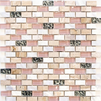 Mosaik Stbchen Verbund Naturstein Mosaikfliese beige rose perlmutt Brick Glasmosaik Muschel Kchenrckwand Bad WC - MOS87-B05S