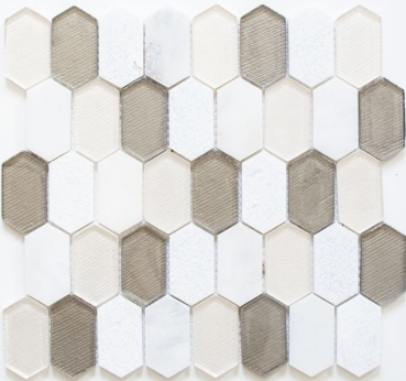 Naturstein Glasmosaik Marmor Hexagonale Mosaikfliesen Sechseck beige wei hellgrau Kchenrckwand Bad Wand WC - MOS85-IN69