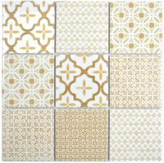 Keramik Mosaik Fliese Wand weiss beige braun Patchwork Ornament Dekor Vintage Mosaikfliese Wand Fliesenspiegel - MOS22B-WB12