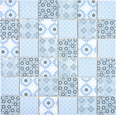 Keramik Mosaik Fliese blau weiss Mosaikfliese Patchwork Ornament Dekor Vintage Wand Fliesenspiegel MOS14-0444