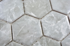 Handmuster Keramik Mosaik Hexagon Marmor grau glnzend Mosaikfliese Wand Fliesenspiegel Kche Bad MOS11H-0201_m