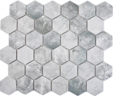 Hexagonale Sechseck Mosaik Fliese Keramik Zementoptik hellgrau Mosaikfliese Wand Fliesenspiegel Kche Bad WC - MOS11H-0222