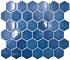 Hexagonale Sechseck Mosaik Fliese Keramik blaugrn glnzend Mosaikfliese Wandfliese Fliesenspiegel Kche Badfliese - MOS11H-0504