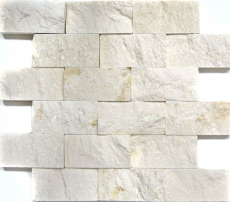 Kalkstein Mosaik Naturstein Splitface Steinwand wei creme Brick Limestone 3D Optik Fliesenspiegel - MOS29-49792