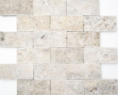 Mosaikfliese Travertin Naturstein weigrau Brick Splitface silber Travertin 3D MOS29-42781_f