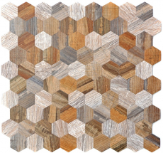 selbstklebende Mosaikfliese ALU grau beige Hexagon metall HolzoptikFliesenspiegel  MOS200-2022
