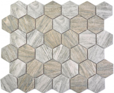 Hexagonale Sechseck Mosaik Fliese Keramik Holzmaserung grau braun mix Mosaikfliese Wand Fliesenspiegel Kche Bad - MOS11H-0200