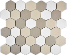 Hexagonale Sechseck Mosaik Fliese Keramik wei hellbeige schlammbraun unglasiert rutschsicher Bodenfliese Duschtasse - MOS11B-1122-R10