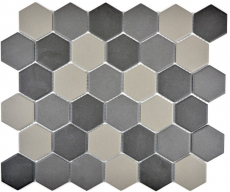 Hexagonale Sechseck Mosaik Fliese Keramik schlammgrau dunkelgrau schwarz unglasiert rutschsicher Bad Kche - MOS11B-2313-R10