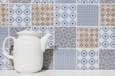 Handmuster Retro Vintage Mosaik Fliese Keramik wei blau orange grau MOS22B-1404_m