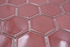 Handmuster Keramik Mosaik Hexagon Bordreauxrot glnzend Mosaikfliese Wand Fliesenspiegel Kche Bad MOS11H-0901_m