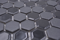 Handmuster Keramik Mosaik Hexagon schwarz glnzend R10B Duschtasse Bodenfliese Mosaikfliese  Kche Bad Boden MOS11H-0301-R10_m