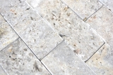 Mosaikfliese Travertin Naturstein weigrau Brick Splitface silber Travertin 3D MOS29-42781_f