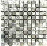 Handmuster Mosaikfliese Fliesenspiegel Transluzent silber Glasmosaik Crystal Resin silber Struktur MOS83-CB33_m