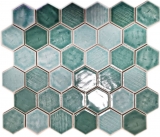 Handmuster Mosaikfliese Keramik Mosaik Hexagonal grn glnzend Fliesenspiegel Dusche MOS11K-SAN5_m