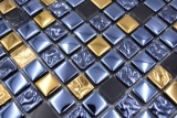 Glasmosaik Naturstein Mosaikfliese schwarz anthrazit gold Badezimmer Kche Fliesenspiegel Spritzschutz - MOS92-650