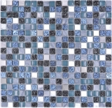 Handmuster Mosaikfliese Glas Naturstein Mosaik Stein Stahl mix blau grau Kche Wand Bad MOS92-670_m