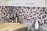 Handmuster Naturstein Glasmosaik grau mit rot glnzend Wand Boden Kche Bad Dusche - MOS88-0409_m