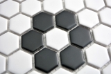 Hexagonale Sechseck Mosaik Fliese Keramik schwarz wei matt Fliesenspiegel Kche Wandfliese Badfliese WC - MOS11A-0103