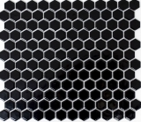 Hexagonale Sechseck Mosaik Fliese Keramik mini schwarz glnzend Wandfliesen Badfliese Fliesenspiegel Kche - MOS11A-0302