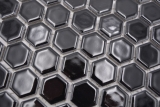 Hexagonale Sechseck Mosaik Fliese Keramik mini schwarz glnzend Wandfliesen Badfliese Fliesenspiegel Kche - MOS11A-0302