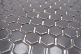 Hexagonale Sechseck Mosaik Fliese Keramik mini schwarz matt Duschrckwand Fliesenspiegel Wandfliese Badfliese - MOS11A-0311